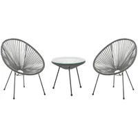 Beliani Balkonset Dunkelgrau Polyrattan Beistelltisch mit 2 Stühlen Spaghetti-Optik Modern Mexikanischer Stil Outdoor Balkon Terrasse Garten Möbel - Grau/Schwarz