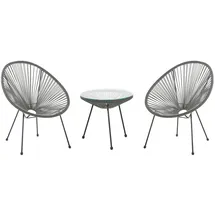 Beliani Balkonset Dunkelgrau Polyrattan Beistelltisch mit 2 Stühlen Spaghetti-Optik Modern Mexikanischer Stil Outdoor Balkon Terrasse Garten Möbel - Grau/Schwarz