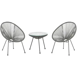 Beliani Balkonset Dunkelgrau Polyrattan Beistelltisch mit 2 Stühlen Spaghetti-Optik Modern Mexikanischer Stil Outdoor Balkon Terrasse Garten Möbel - Grau/Schwarz