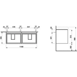 Laufen BASE 2.0 Waschtischunterbau, 4 Schubladen, SoftClose, inklusive Ordnungssystem, zu H814966 1168x446x515mm, H4113241082661, Farbe: verkehrsgrau