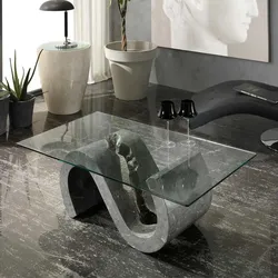 Design Couchtisch aus Stein und Glas S-förmig