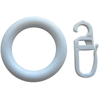 rewagi Gardinenring rewagi Ring mit Haken, Gardinenzubehör Ø 20mm innen - Ø 32mm außen, Gardinenstangen, Gardinen, Vorhänge, Seitenschals, Dekoschals, (25-St., Farbe: weiß / Klein), Verkaufseinheit: 10, 25, 50, 100 Stück