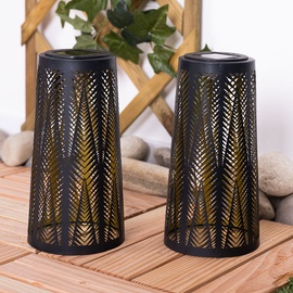 ETC Shop Solarlampe Tischleuchte Außen Solarlicht Tisch für Außen Solar Laterne Balkon schwarz, Säule mit Lichteffekt, goldenes Innere,1x LED warmweiß, H 24,5