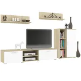 Wohnwand Szopen Sonoma Eiche Weiß | 4-teiliges Set | Modern | Laminat