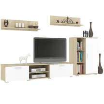 Wohnwand Szopen Sonoma Eiche Weiß | 4-teiliges Set | Modern | Laminat