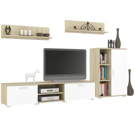 Wohnwand Szopen Sonoma Eiche Weiß | 4-teiliges Set | Modern | Laminat