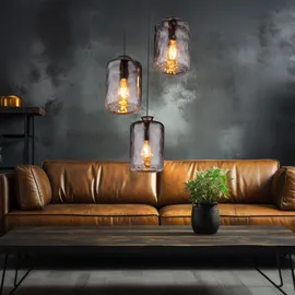 GLOBO Pendelleuchte Hängelampe Esszimmerlampe Deckenleuchte Glas Rauchfarbe 3-Flammig