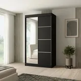 beautysofa Schiebtürenschrank PACO 120 cm - Kleiderschrank inkl. 2 Schiebtüren Schrank mit Spiegel & Kleiderstange, Farbe: Schwarz - Schwarz