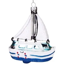 Brubaker Weißes Segelboot - Handbemalte Weihnachtskugel aus Glas - Mundgeblasener Christbaumschmuck Figuren lustig Deko Anhänger Baumkugel - 12 cm
