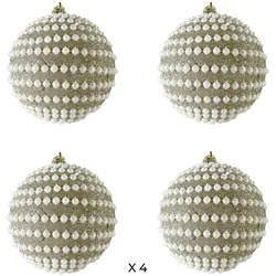 Rebecca Mobili 4 Weihnachtskugeln goldenen Perlen aus Kunststoff Durchmesser 10 cm