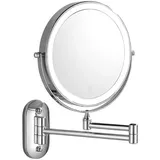 Wandmontierter Kosmetikspiegel, Beleuchteter Vergrößerungsspiegel, Doppelseitiger Wandspiegel (1x/10x), Um 360° Schwenkbarer Auszug, Integrierter Lithium-akku