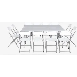 sweeek - 2er-Set Partytischen aus Kunststoff + 12 Stühle, zusammenklappbar - Weiß - Weiß