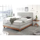 Hasena Boston Boxspringbett 140-180 cm braun) / Hellgrau, Liegefläche:160 x 200 cm, Topper:Base-Topper