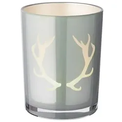 EDZARD Teelichtglas Ati (Höhe 13 cm), grau, Geweih-Motiv