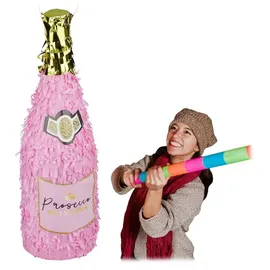 Relaxdays Pinata Sektflasche Gold,Rosa
