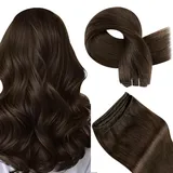 Hetto Echthaar Tressen Braun Haarverlängerung zum Einnähen Remy Haartressen Echthaar zum Einnähen Doppelt Tressen Haar Extensions Tressen Dunkelbraun #4 35cm 80g