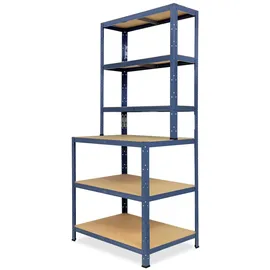 shelfplaza HOME 190x80x60 cm Werkbank Regal in blau mit 6 Böden und 145 kg Traglast pro Boden