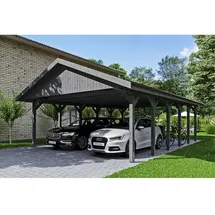 SKANHOLZ Doppel-Carport Wallgau 6,20 x 9,00 m grau mit roten Schindeln