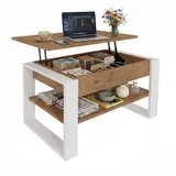 TREND WERK Couchtisch Lift-Couchtisch höhenverstellbar Sofatisch 92×55 cm mit Stauraum (verstecktem Fach Wohnzimmertisch Holz modern) braun