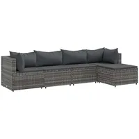 vidaXL 5-tlg. Garten-Lounge-Set mit Kissen Grau Poly Rattan