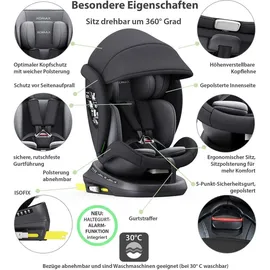 XOMAX 946i Kindersitz drehbar 360° mit ISOFIX, Liegefunktion I mitwachsend I 0-36 kg, 0-12 Jahre, Gruppe 0/1/2/3 I 5-Punkt-Gurt und 3-Punkt-Gurt I Bezug abnehmbar, waschbar I ECE R129