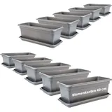 2friends Balkon Blumenkasten Set 40cm, 10er-Pack, mit Untersetzer, Kunststoff, EU-Fertigung, Anthrazit