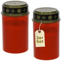 GarPet LED-Kerze 2er Grablichter LED Batteriebetrieben Set Grabkerzen LED Flackernd Rot