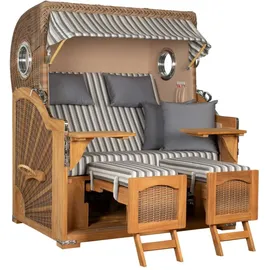 Mr. Deko Strandkorb Düne Grande Bullauge Teak PE Banana Dessin 545