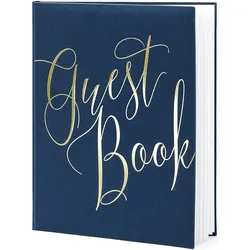 Gästebuch 20x25cm mit 22 blanko Seiten Guest Book zum Beschriften und Eintragen Erinnerungsbuch Hochzeit Album Hotel Ferienwohnung Blau Gold