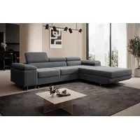 thematys Ecksofa ALVARO 250 x 183cm mit Schlaffunktion & Bettkasten –, L-Sofa mit 4 verstellbaren Kopfstützen, Strukturstoff (Inari), Cord (Poso), Leder (Soft), Leder (Soft)/Velours (Sawana) - L-Form, Wohnlandschaft, 250 cm breit grau