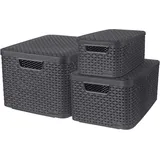 Curver Aufbewahrungsbox mit Deckel Style 3-tlg. S+M+L anthrazit