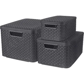 Curver Aufbewahrungsbox mit Deckel Style 3-tlg. S+M+L anthrazit