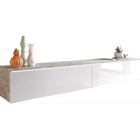 P & B Lowboard, Grau, Weiß Hochglanz, - 180x30x33 cm,