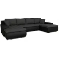 Sofnet Wohnlandschaft mit Schlaffunktion Faris U-Form - Couch, Schlafsofa mit Bettkasten, Couchgranitur mit Bettfunktion, Big Sofa, Bettsofa (Schwarz + Graphit (Madryt 1100 + Inari 94))