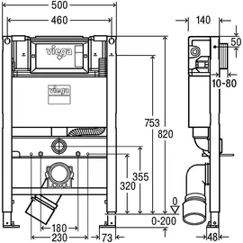 Viega Prevista Dry WC-Element 8533 mit Dusch-WC-Anschluss 820 mm