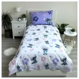Jerry Fabrics Kinder Bettwäsche Wendebettwäsche Lilo und Stitch mit Blumen lila, Bettdeckenbezug 140x200 cm, Kopflkissenbezug 70x90 cm, 100% Baumwolle