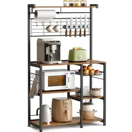 VASAGLE Küchenregal, mit Magnetleiste, Drahtkorb, Küchenrollenhalter - Braun