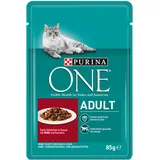 PURINA ONE Katzennassfutter, hochwertige Katzennahrung, reich an Vitaminen und Mineralstoffen, 24er Pack (24 x 85 g Beutel)
