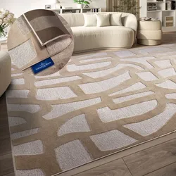 Teppich VILLEROY & BOCH "Therese", beige (creme), B:200cm H:5,5mm L:290cm, Polyester, Teppiche, Nachhaltig, Wohnzimmer, Schlafzimmer, Modern, Hoch-Tief Effekt, Flur