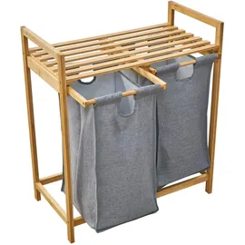 Svita Sula Wäschekorb Wäschesammler Wäschebox 2 Fächer mit Ablagefläche Bambus Grau