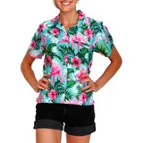 King Kameha Hawaii-Bluse Flamingo Flowers Türkis-Pink M
