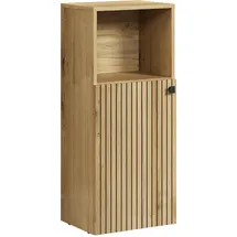 trendteam smart living - PureBliss - Kommode - Eiche - Badschrank in angesagter Rillenoptik - (BxHxT) 40 x 95 x 31 cm - schwarzer Metallgriff - 1 offenes und 2 geschlossene Fächer