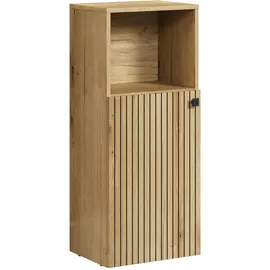 trendteam smart living - PureBliss - Kommode - Eiche - Badschrank in angesagter Rillenoptik - (BxHxT) 40 x 95 x 31 cm - schwarzer Metallgriff - 1 offenes und 2 geschlossene Fächer