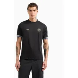 EA7 für Herren. 7M000256_AF13537 Schwarzes technisch gestricktes Fußball-T-Shirt (XL), Lässig, Sportlich, Multisport, Polyester, Kurzarm