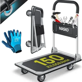 Masko MASKO® Plattformwagen Transportwagen Lagerwagen Klappbar Inkl. Arbeitshandschuhe Feststellbremse Transporthilfe Mit 6 Sicherungsösen 360° Lenkrollen Paketwagen Klappwagen