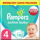 Pampers Baby Windeln Größe 4 (9-14kg) Active Baby Windeln, 180 Stück, Monatliche Verpackung, Durchlaufschutz Ganztägig