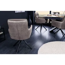 Riess-Ambiente Stuhl BIG GEORGE taupe Echtleder Microfaser mit Armlehne Retro Drehbarer Design