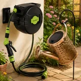 Solar-gartenbewässerungsset (2-teilig) – 20 M Automatische Schlauchtrommel & Solar-gießkanne Mit Gartenlampe