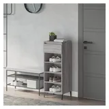 furnicato Schuhregal 40 x 36 x 105 cm Grau Sonoma mit Massivholz und Metall, 1-tlg., Stabiler Schuhschrank mit Schublade, drei Fächern und Wandhalterung grau
