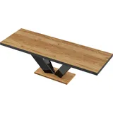 Design Esstisch Tisch HEU-111 Alteiche - Schwarz Hochglanz ausziehbar 160 bis 256 cm - Naturbelassen